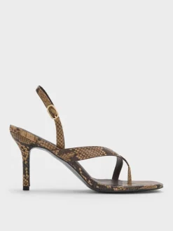 Snake-Print Stiletto Thong Sandals