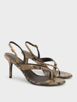 Snake-Print Stiletto Thong Sandals