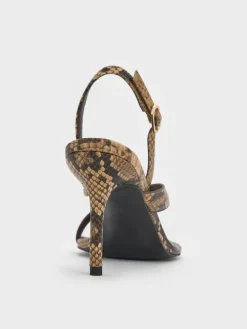 Snake-Print Stiletto Thong Sandals