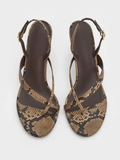 Snake-Print Stiletto Thong Sandals