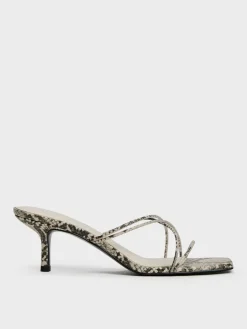 Snake-Print Strappy Heeled Sandals