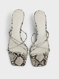 Snake-Print Strappy Heeled Sandals