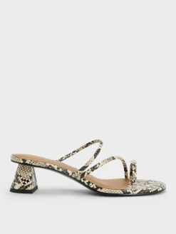 Snake-Print Toe-Ring Strappy Heels
