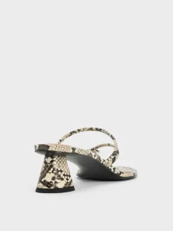 Snake-Print Toe-Ring Strappy Heels