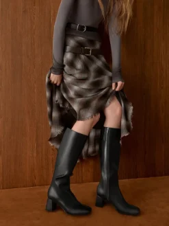 Square-Toe Knee-High Boots