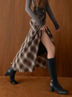 Square-Toe Knee-High Boots