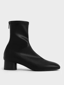 Stitch-Trim Heeled Ankle Boots