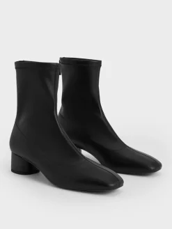 Stitch-Trim Heeled Ankle Boots