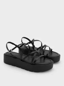 Strappy Ridged-Sole Flatform Sandals