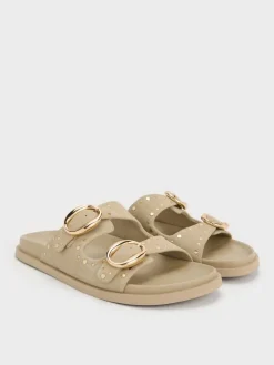 Studded Buckled Double-Strap Slides