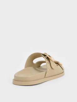 Studded Buckled Double-Strap Slides