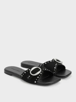 Studded Buckled Slide Sandals