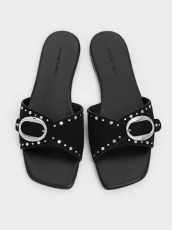 Studded Buckled Slide Sandals