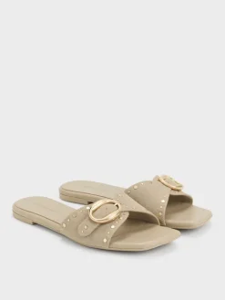 Studded Buckled Slide Sandals