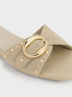 Studded Buckled Slide Sandals