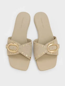 Studded Buckled Slide Sandals