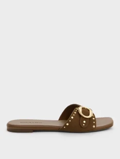 Studded Buckled Slide Sandals