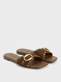Studded Buckled Slide Sandals
