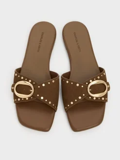 Studded Buckled Slide Sandals