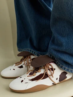 Suede Cow-Print Top-Flap Sneakers