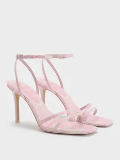 Swirl-Print Ankle-Strap Heels