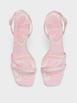 Swirl-Print Ankle-Strap Heels