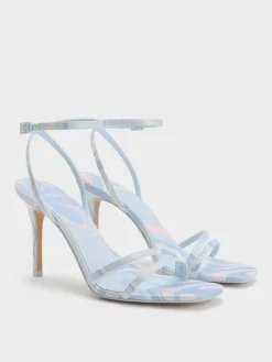 Swirl-Print Ankle-Strap Heels