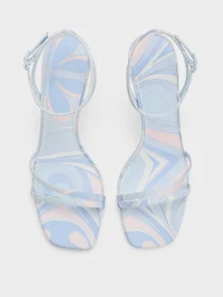 Swirl-Print Ankle-Strap Heels