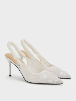 Tayari Embroidered-Mesh Slingback Pumps