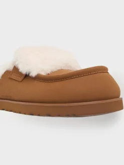 Textured Fur-Trim Flatform Mules