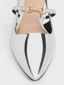 Trifina Metallic Pointed Slingback Flats