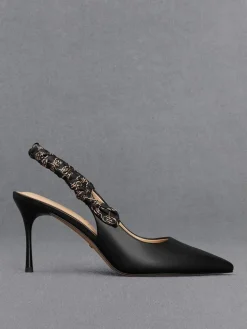 Tully Leather Ruched Print Slingback Pumps