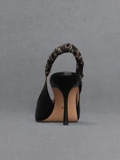 Tully Leather Ruched Print Slingback Pumps