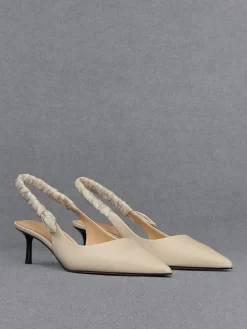 Tully Leather Ruched-Strap Slingback Pumps