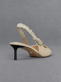 Tully Leather Ruched-Strap Slingback Pumps
