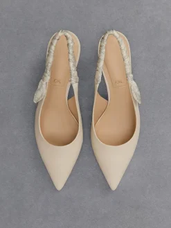 Tully Leather Ruched-Strap Slingback Pumps