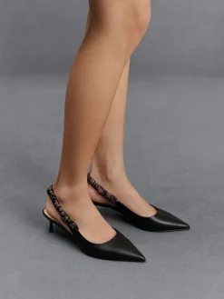 Tully Leather Ruched-Strap Slingback Pumps