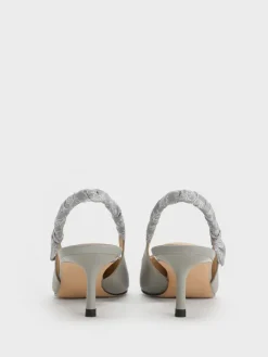 Tully Leather Ruched-Strap Slingback Pumps