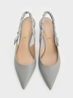 Tully Leather Ruched-Strap Slingback Pumps