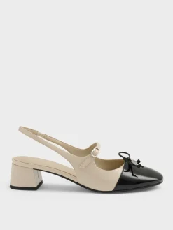 Two-Tone Patent Bow Slingback Pumps