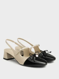 Two-Tone Patent Bow Slingback Pumps