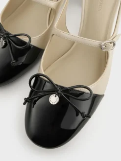Two-Tone Patent Bow Slingback Pumps
