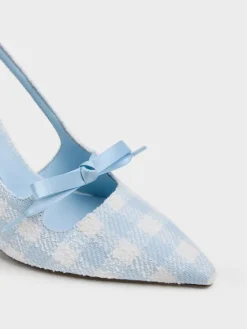 Venetia Gingham Bow Pointed Slingback Pumps