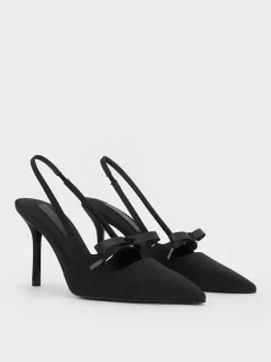 Venetia Satin Bow Pointed Slingback Pumps