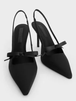 Venetia Satin Bow Pointed Slingback Pumps