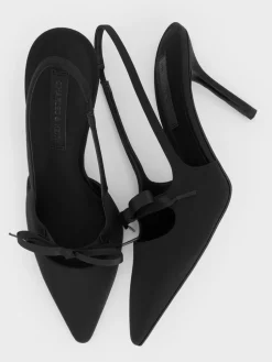 Venetia Satin Bow Pointed Slingback Pumps