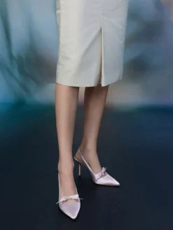 Venetia Satin Bow Pointed Slingback Pumps