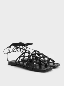 Woven Tie-Around Net Sandals