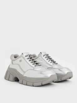 Yunna Metallic Leather Chunky Sneakers