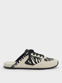 Zebra-Print Lace-Up Sneaker Mules